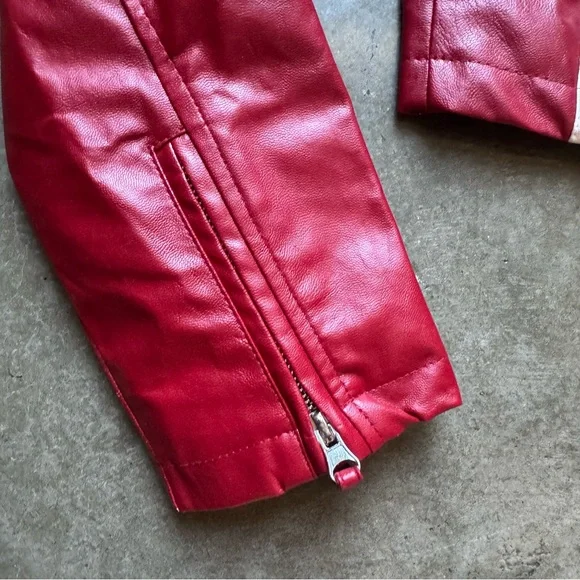 Red and White Women's Faux Leather Jacket - Picture 4 of 7